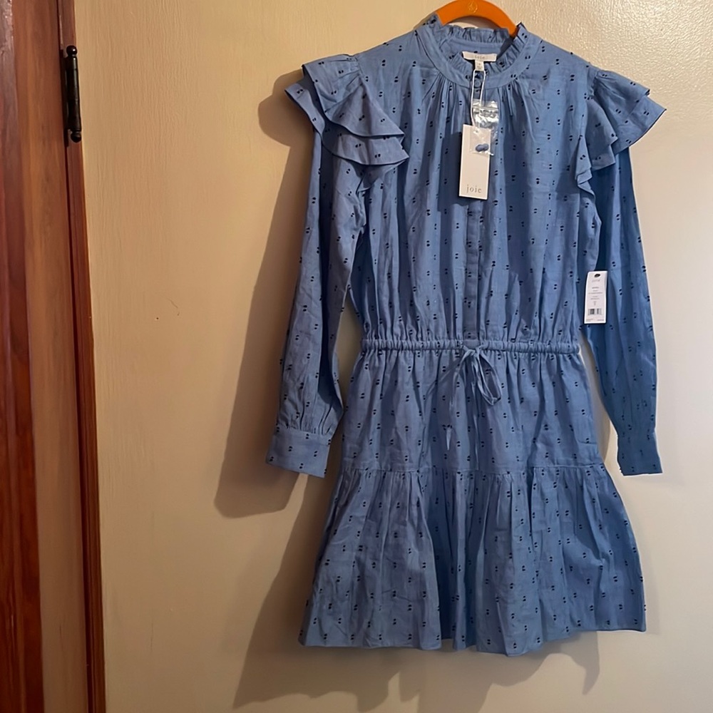 Joie NWT Beautiful Blue Dress with Ruffled bottom and sleeves in a Size Small.